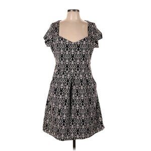 Anthropologie Deletta Black Casual Dress | Size L | Black and Ivory Damask